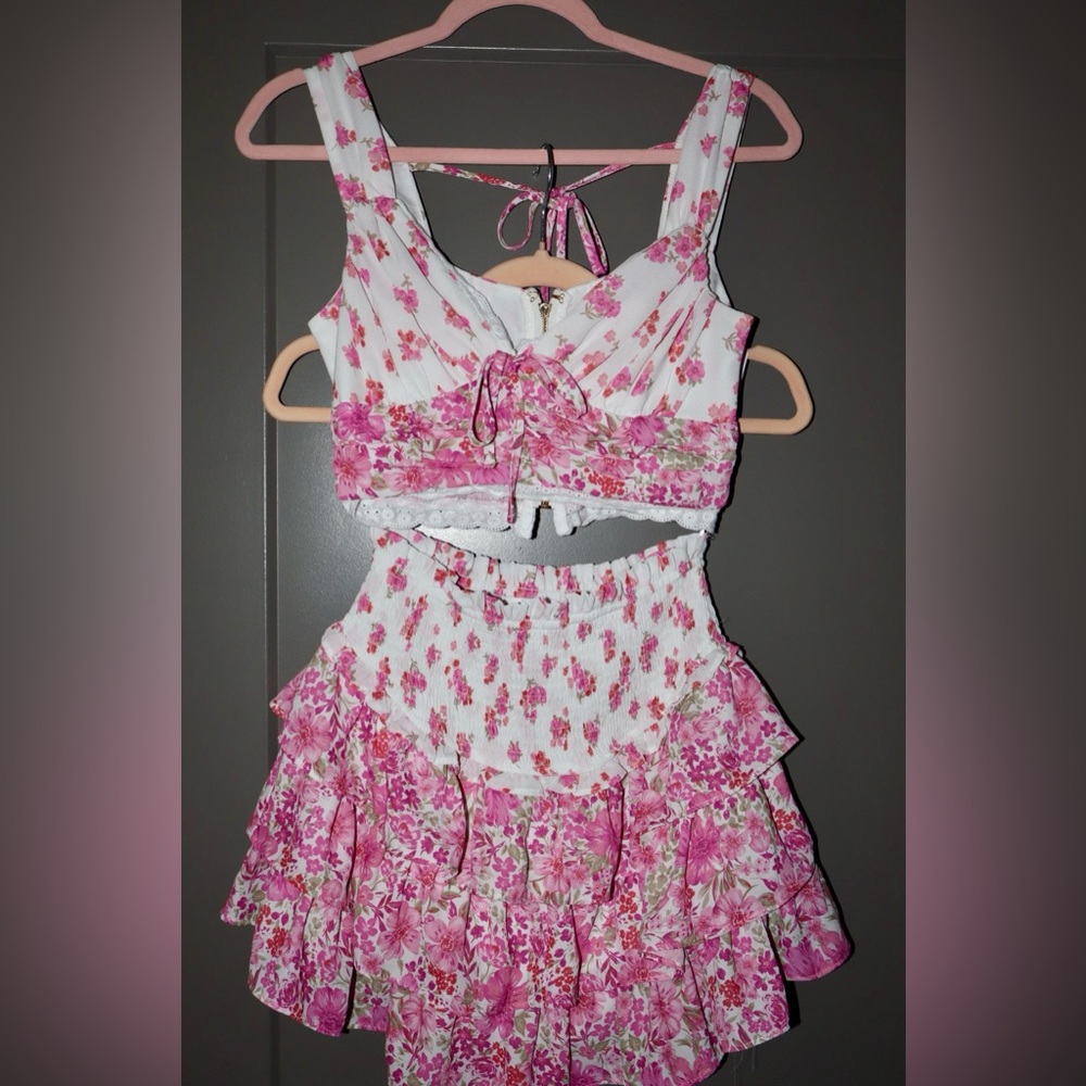 Altar'd State Pink Floral Mini Skirt Set